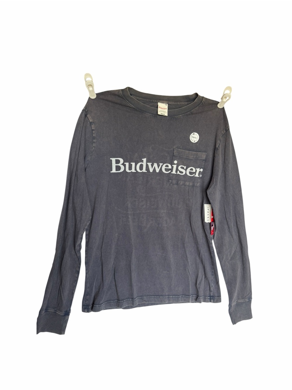 NWT Reversible Budweiser Long Sleeve Pocket Tee with White Logo